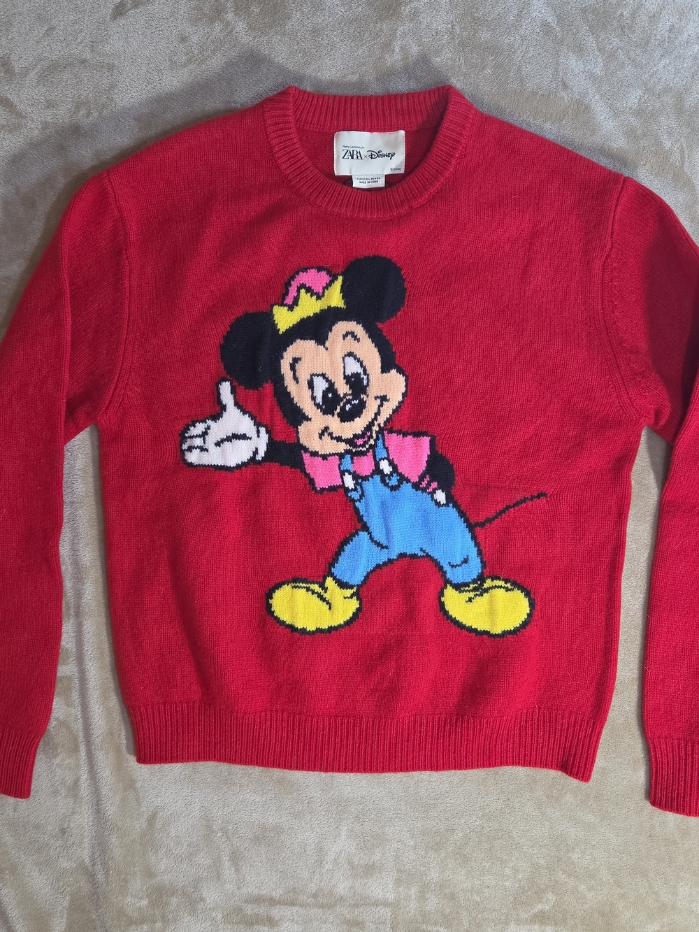 Zara Red Mickey Mouse Crewneck Sweater